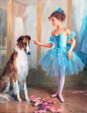 Ballet Girl and Dog KR 007 pet kids Oil Paintings